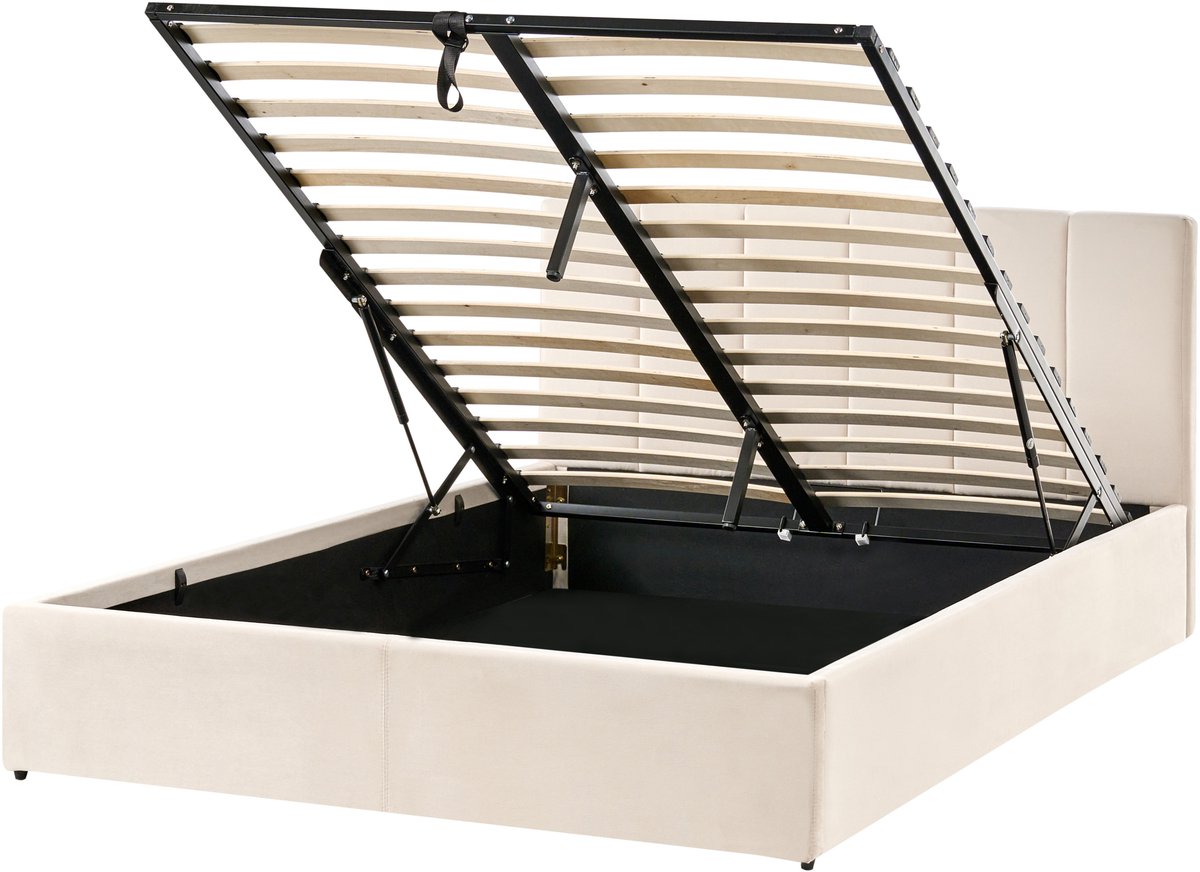 Beliani DREUX - Bed met opbergruimte - Lichtbeige - 140 x 200 cm - Fluweel