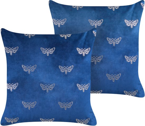 YUZURI - Sierkussen lot de 2 - Blauw - 45 x 45 cm - Velours