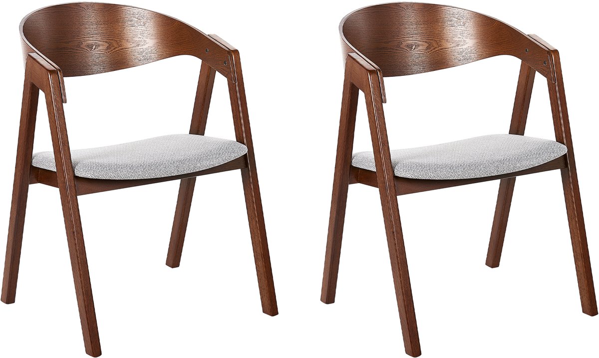 YUBA - Eetkamerstoel set van 2 - Donkerhout/Grijs - Polyester