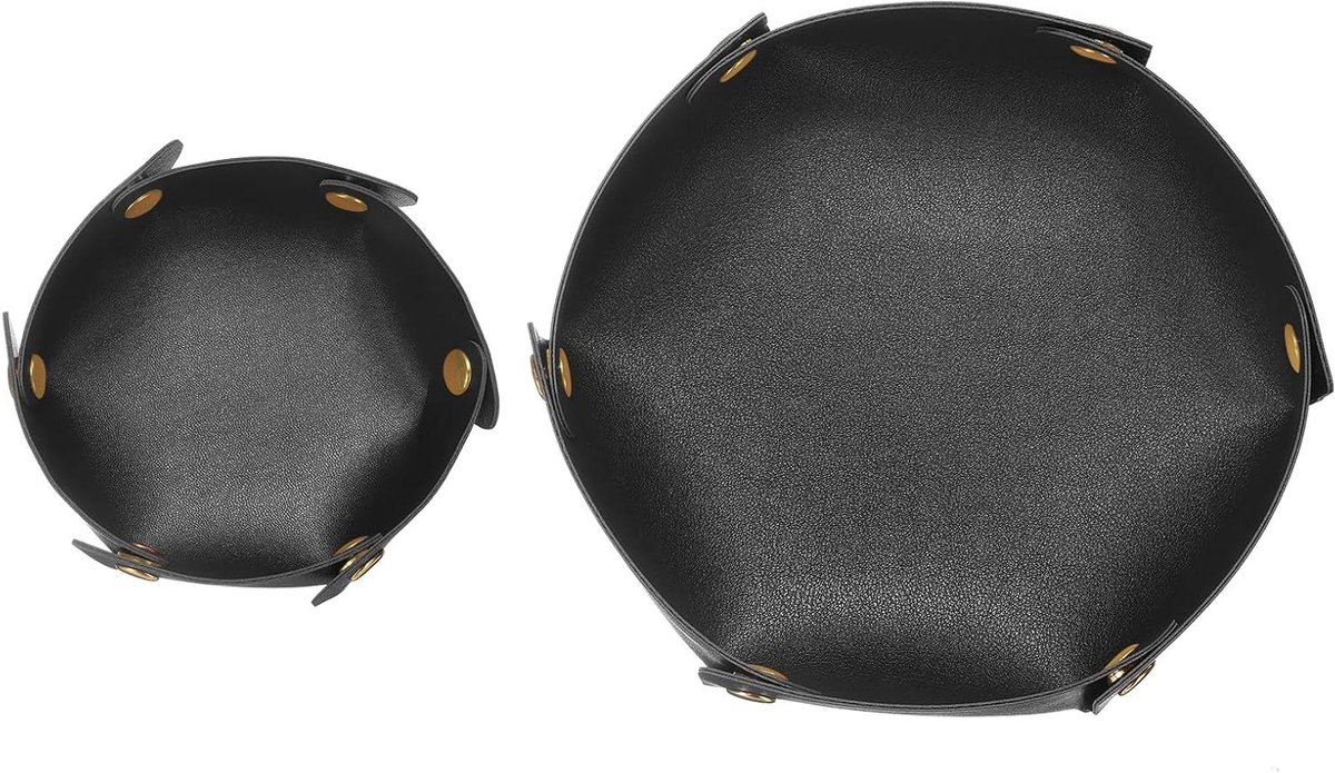 Allecto plus - Opbergvakken van PU-leer in zwart - Set van 2 - Uniseks - Opvouwbare ronde plank met draagbare ingang - Opbergruimte voor sleutels, horloges en sieraden - Nachtstandaard met kubusvorm