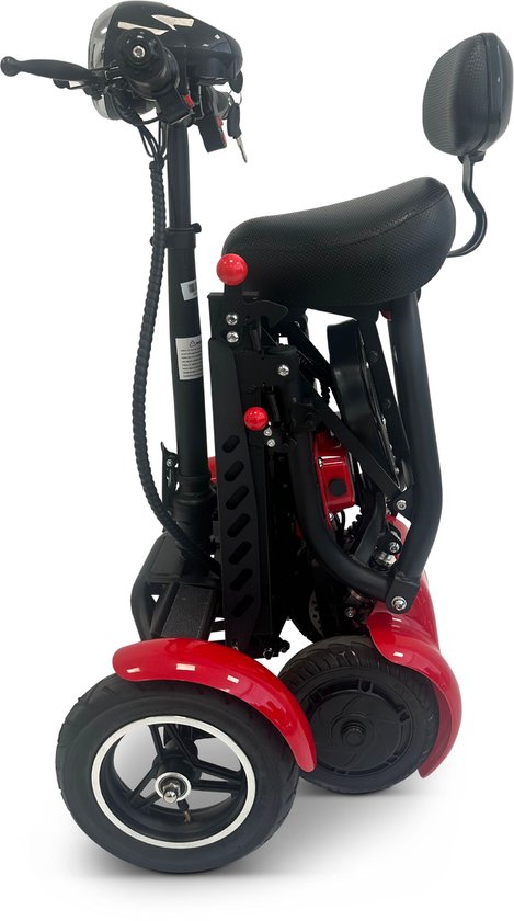 COMFYGO MS3000 Elektrische scootmobiel, 4 wielen, maximale snelheid 18 km/u, 10,4 Ah Lithium-ion accu, Actieradius tot 25 km, Rood, Standaard stoel + Kinderzitje
