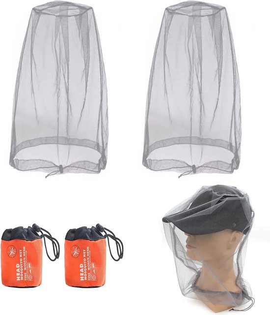 Muggennet Hoofdnet met Draagtas - 2 Stuks voor Outdoor Activiteiten