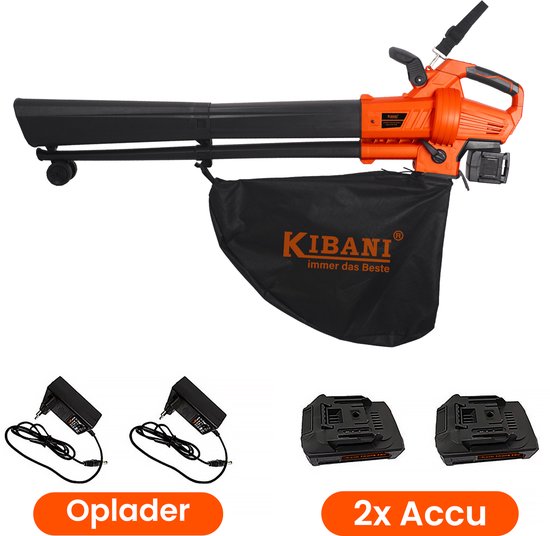 Kibani Accu Bladblazer en Zuiger - Incl. 2x20V Accu's – 3-in-1 Bladeren Zuigen, Blazen en Shredden – 15:1 Shredder – 35L Verzamelzak – Oplaadbare Accu’s – Tuinblazer – Lithium Accu – Lichtgewicht en Krachtig