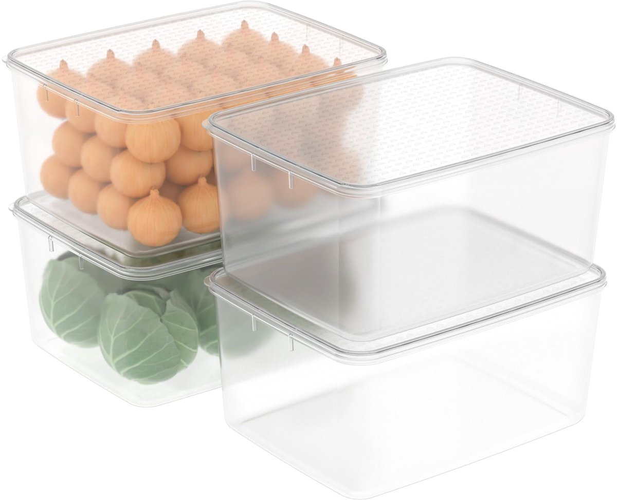 Ibenzoa® Set van vier multifunctionele vries- en vershouddozen voor magnetron en vriezer