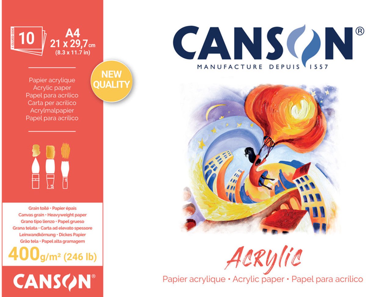 CANSON acrylpapierblok 330 x 410 mm, 400 g/m², 10 vellen