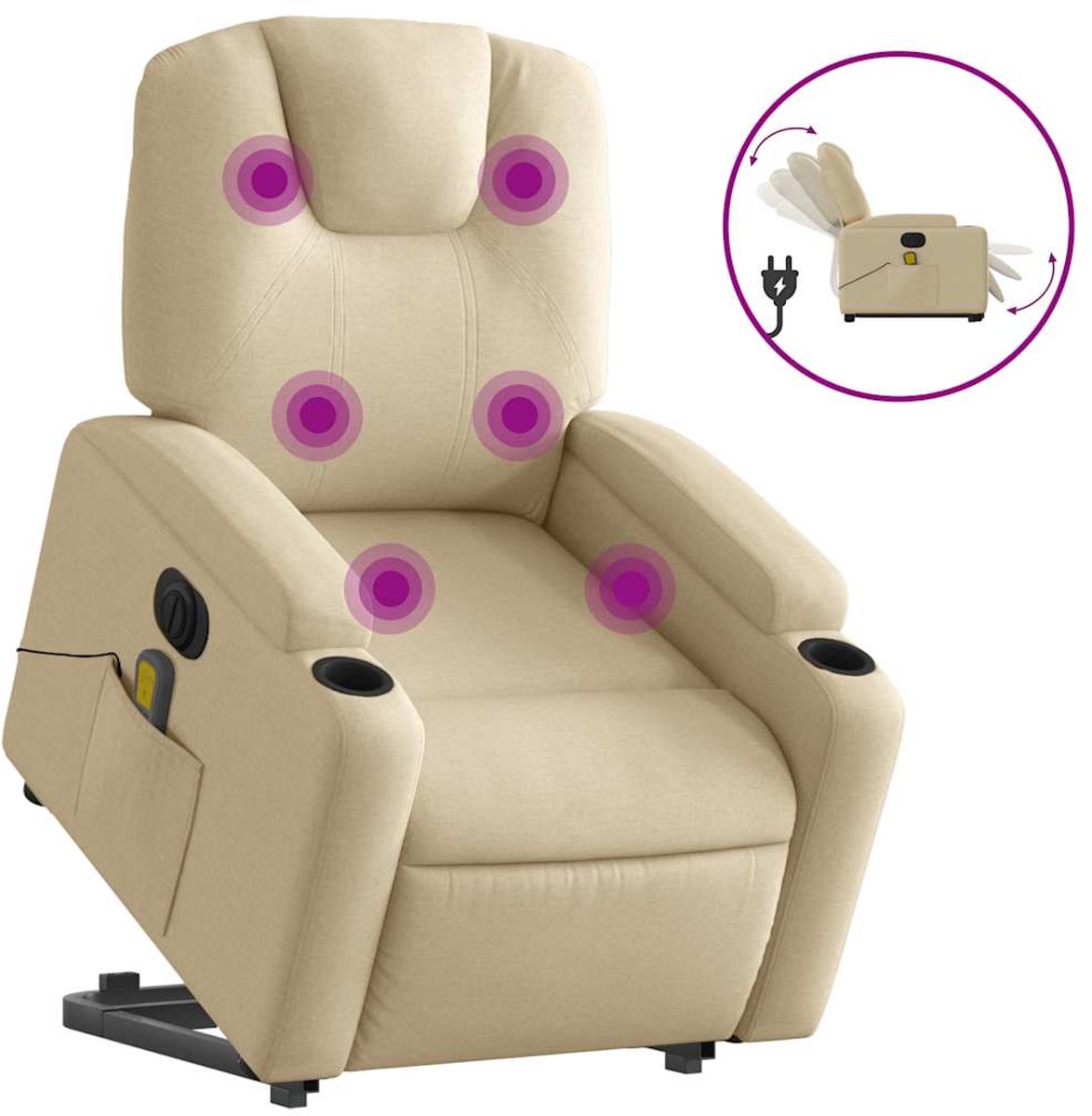 vidaXL Sta-op-massagestoel - elektrisch - verstelbaar - stof - crèmekleurig