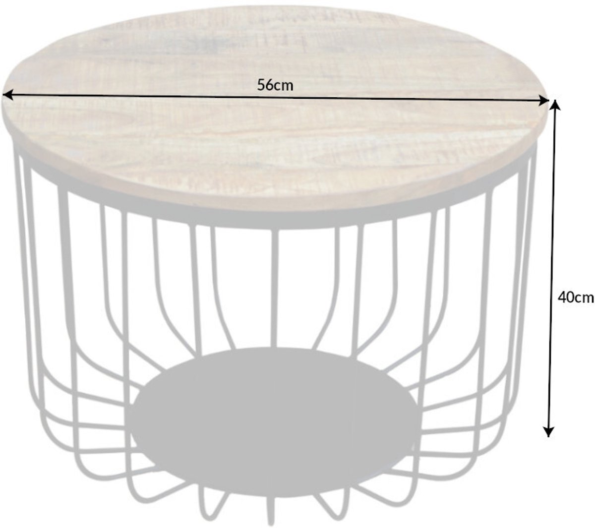 Ronde salontafel FACTORY LOFT 60cm natuurlijk mangohout zwart metalen frame handgemaakt massief - 39655