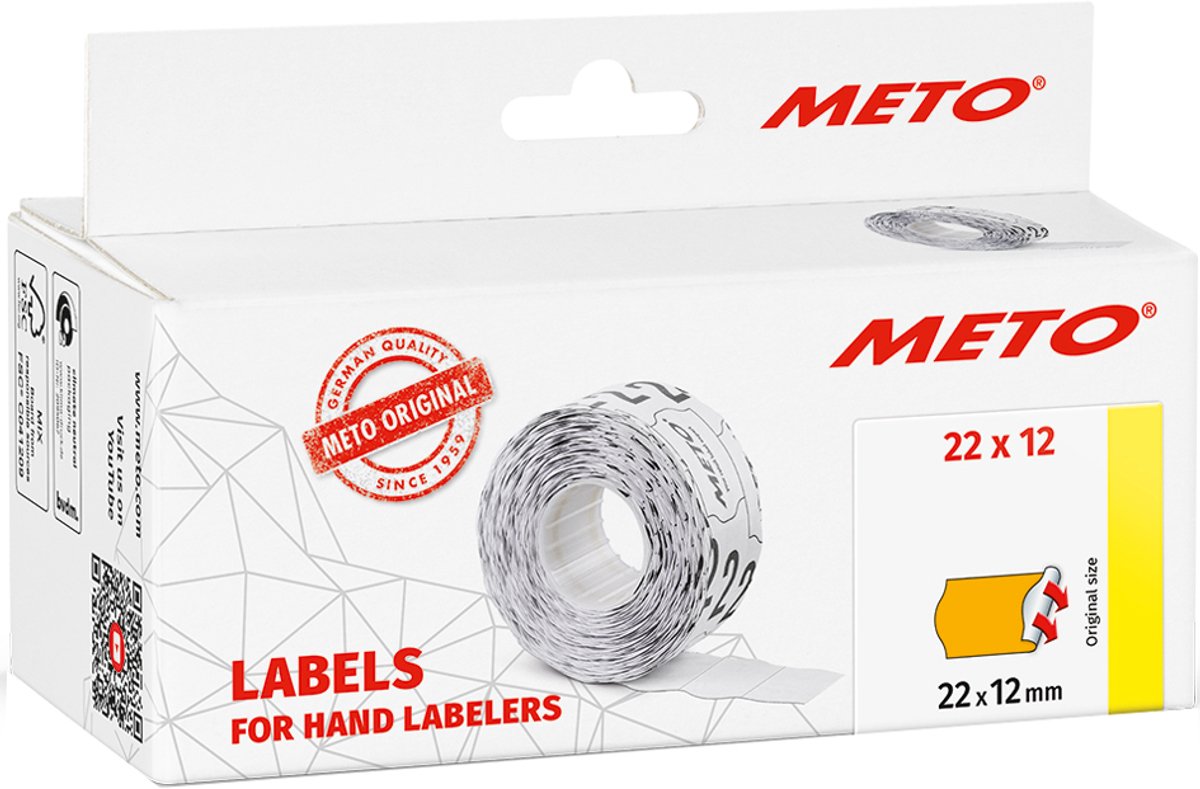 METO Prijslabels etiketten 22 x 12 mm, fluor geel, permanent klevend, 6000 stuks