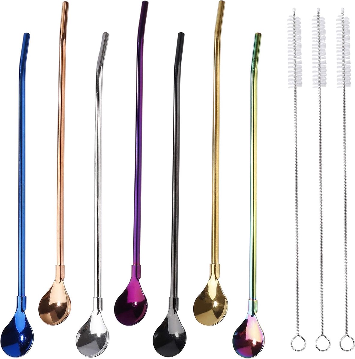 Cuhostki 7Pcs Stainless Steel Straight Sipper Spoon Mirror Polish Reusable