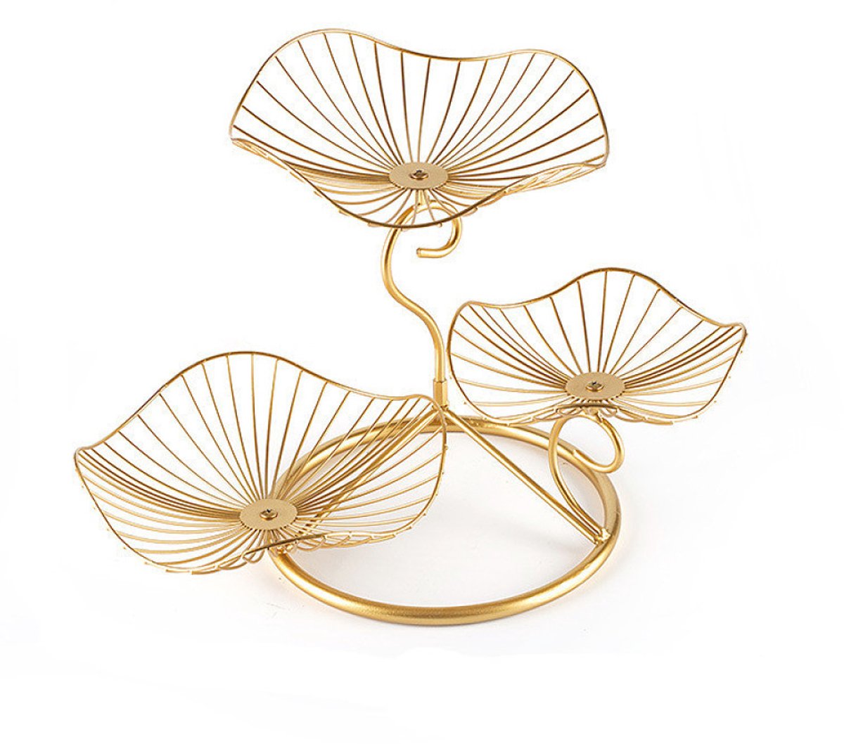 Cuhostki 1Pcs Iron Three Tier Fruit Stand Leaf Design Golden