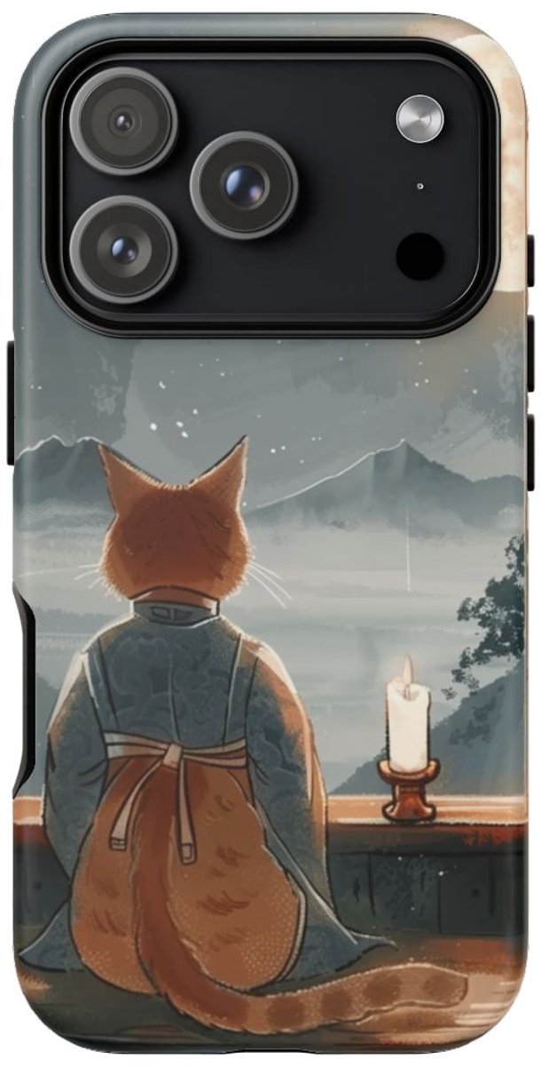 Kat in Traditioneel Gewaad bij Maanlicht – Telefoonhoesje Geschikt voor iPhone 17 Pro