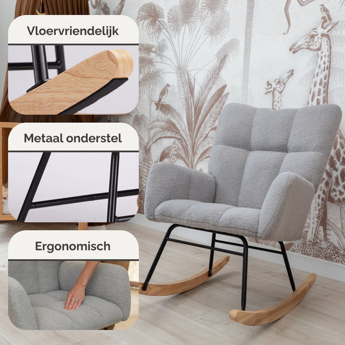 SITTT Schommelstoel - Relaxstoel babykamer - Fauteuil - Voedingsstoel - Licht Grijs — afbeelding 3