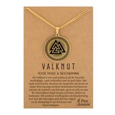 Valknut Ketting op Cadeau Kaartje - Goudkleurig - Spirituele Talisman - Roestvrij Staal / Stainless Steel - Germaans Symbool - 60cm - Pax Amare