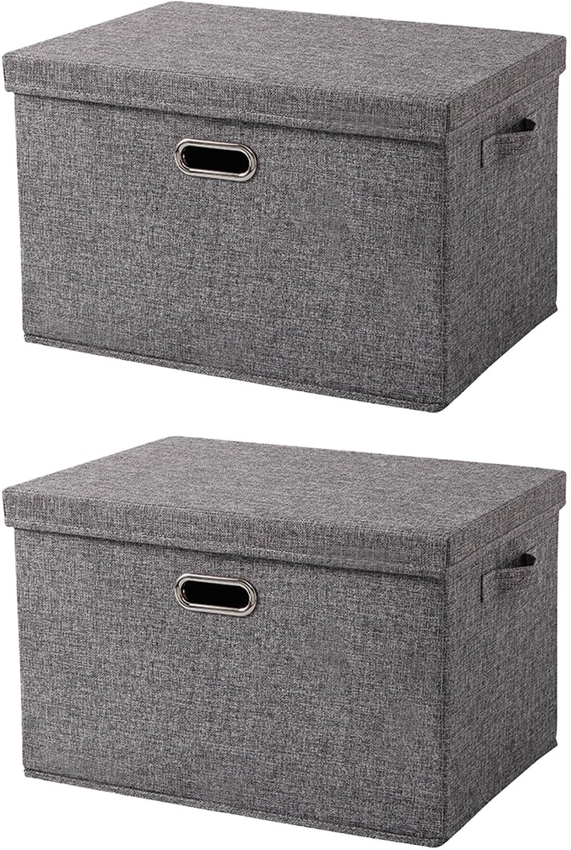 Ibenzoa® Set van 2 opvouwbare linnen opbergboxen met deksel en handgrepen