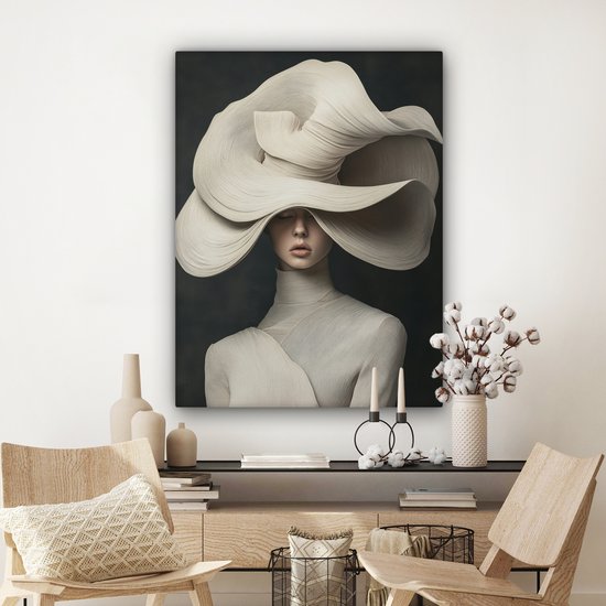 Tableau sur toile 90x120 cm - Décoration murale Moderne - Femme - Chapeau - Décoration murale salon - Décoration chambre - Accessoires chambre - Peintures sur toile