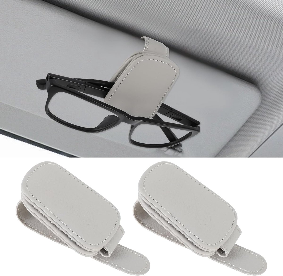 Image of 2 stuks zonnebrilhouder voor auto - magnetische autobrilhouder - zonneklep - lederen zonnebrilhouder - auto-interieuraccessoires voor brillen met verschillende maten - handige brillenopslag