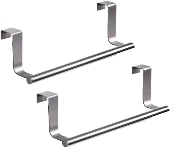 Handdoekhouder, 2 stuks, roestvrij staal, handdoekstang, deurhanddoekhouder, keuken, badkamer, theedoekhouder, zonder boren, geschikt voor kastdeur, 23 cm lang Handdoekhouder, 2 stuks, roestvrij staal, handdoekstang, deurhanddoekhouder, keuken, badkamer, theedoekhouder, zonder boren, geschikt voor kastdeur, 23 cm lang