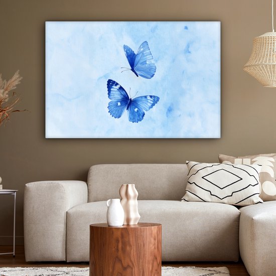 Tableau sur toile 120x80 cm - Décoration murale exclusive Papillons - Gracieux - Blauw - Décoration murale salon - Décoration chambre - Accessoires chambre - Peintures sur toile