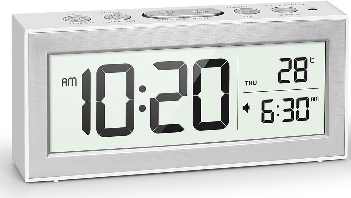 Digitale Wekker met Groot LED-display en Nachtlampje - 5 Alarmen, Automatische Helderheidsaanpassing, Snooze functie en Kalender