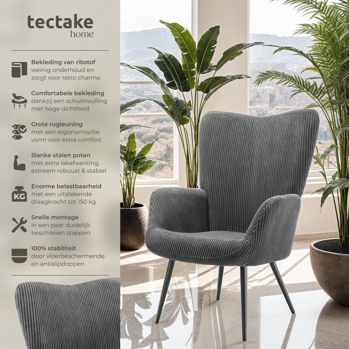 tectake tectake Oorfauteuil Loungefauteuil - afbeelding 5