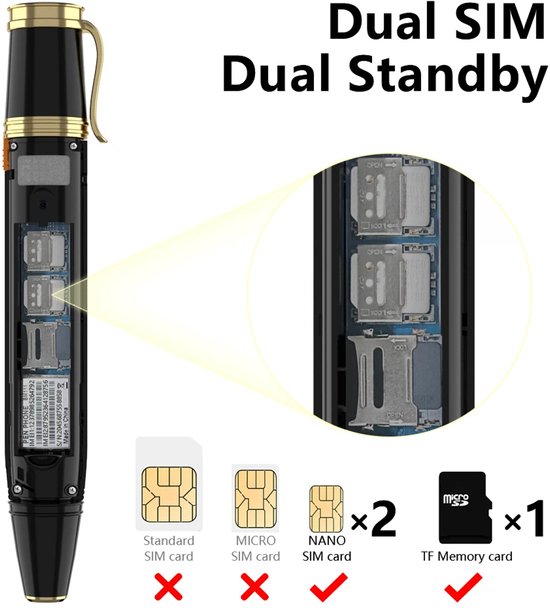 Téléphone portable 3 en 1 avec ventilateur – Mini téléphone portable GSM Dual SIM, appels Bluetooth , enregistrement vocal, changeur de voix et téléphone portable de poche – Téléphone senior de type stylo pour les Voyages ou les situations d'urgence