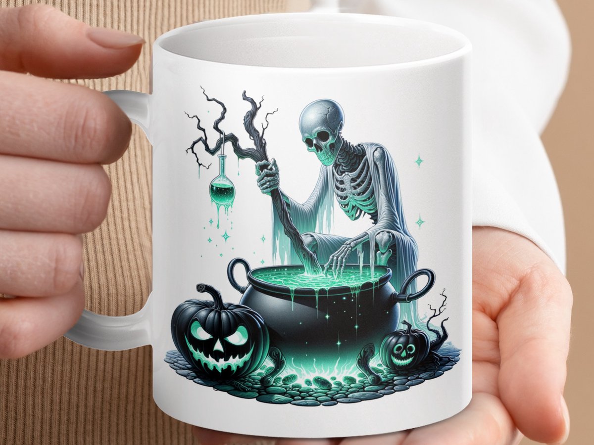 Mok Halloween Skelet Heks ketel Mok, Griezelige herfst decoratie, Spookachtige kopjes, Hal
