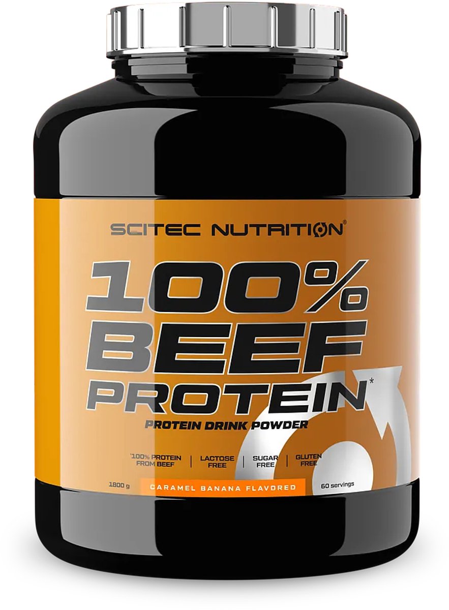 Scitec Nutrition® - 100% Beef Protein (1800 gram - Caramel/Banana) - Caramel/Banaan - 60 eiwitshakes - eiwitpoeder - eiwit - eiwitshakes - proteine shake - lactosevrij - glutenvrij