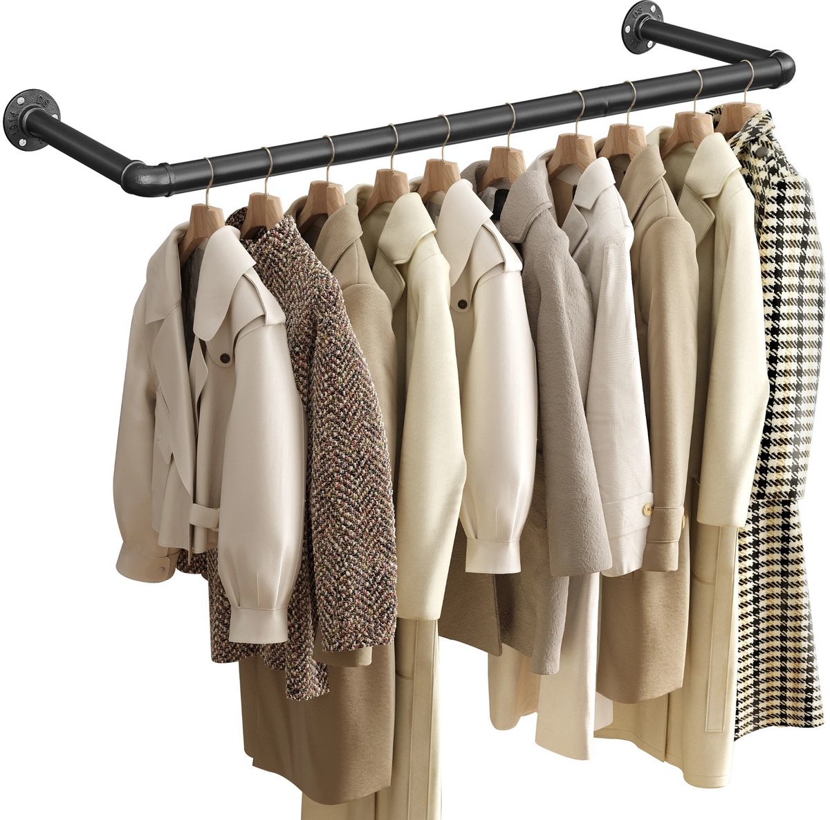 Kledingroede – Kledingstang met Muurbevestiging – 92x30x7,5 cm – Kledingrek - Sterke Garderobestang voor Wandmontage