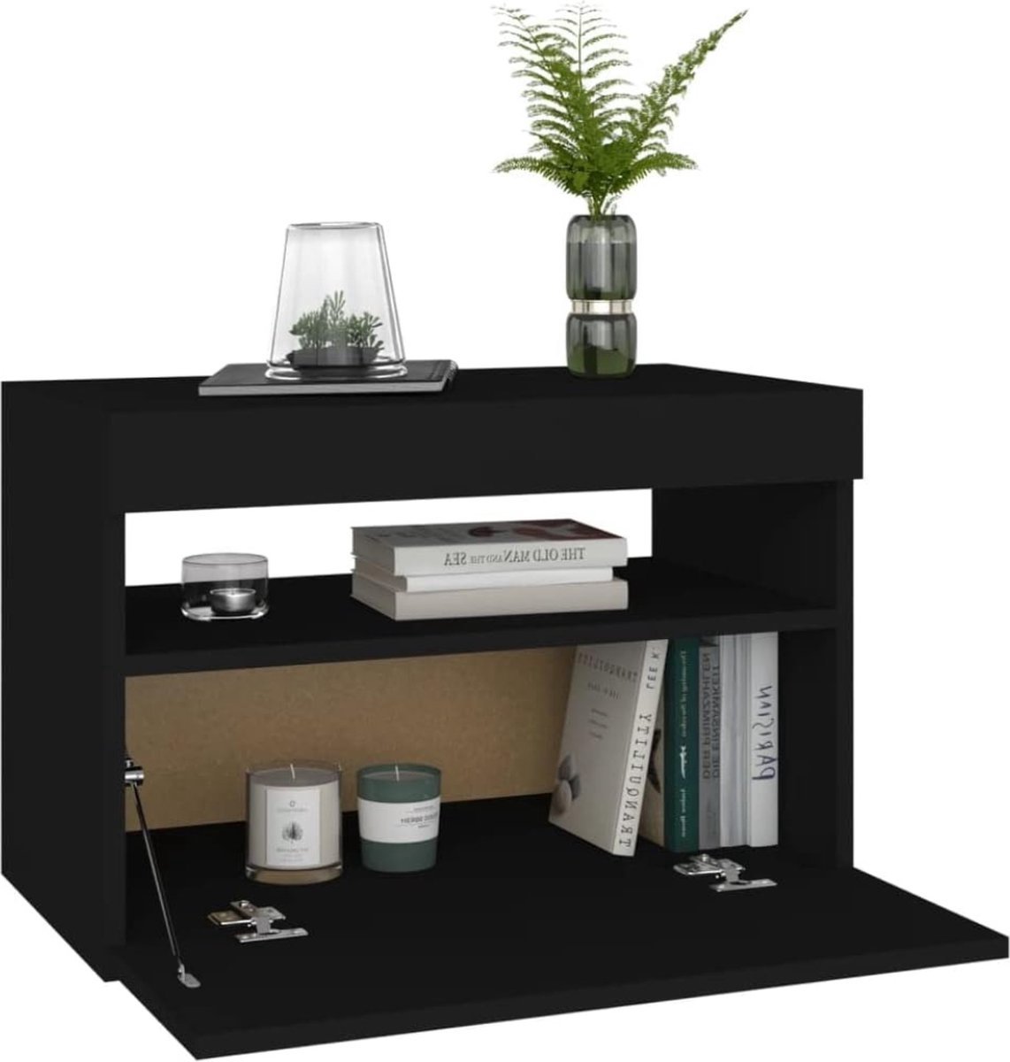 Thuys – Vitrinekast – Met Led Verlichting – Opbergkast – Verzamelkast – Set van 2 – 60 x 35 x 40cm – Zwart
