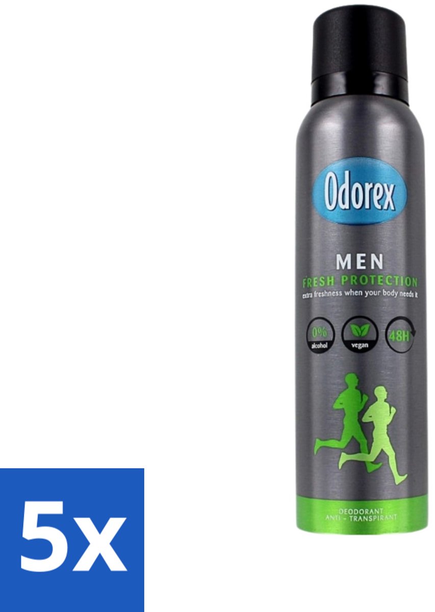 5 x Odorex Deodorant Spray For Men Fresh Protection 150 ml - Man Deodorant - Deodorant Spray - Zweet En Geur - Frisheid - Sportieve Geur