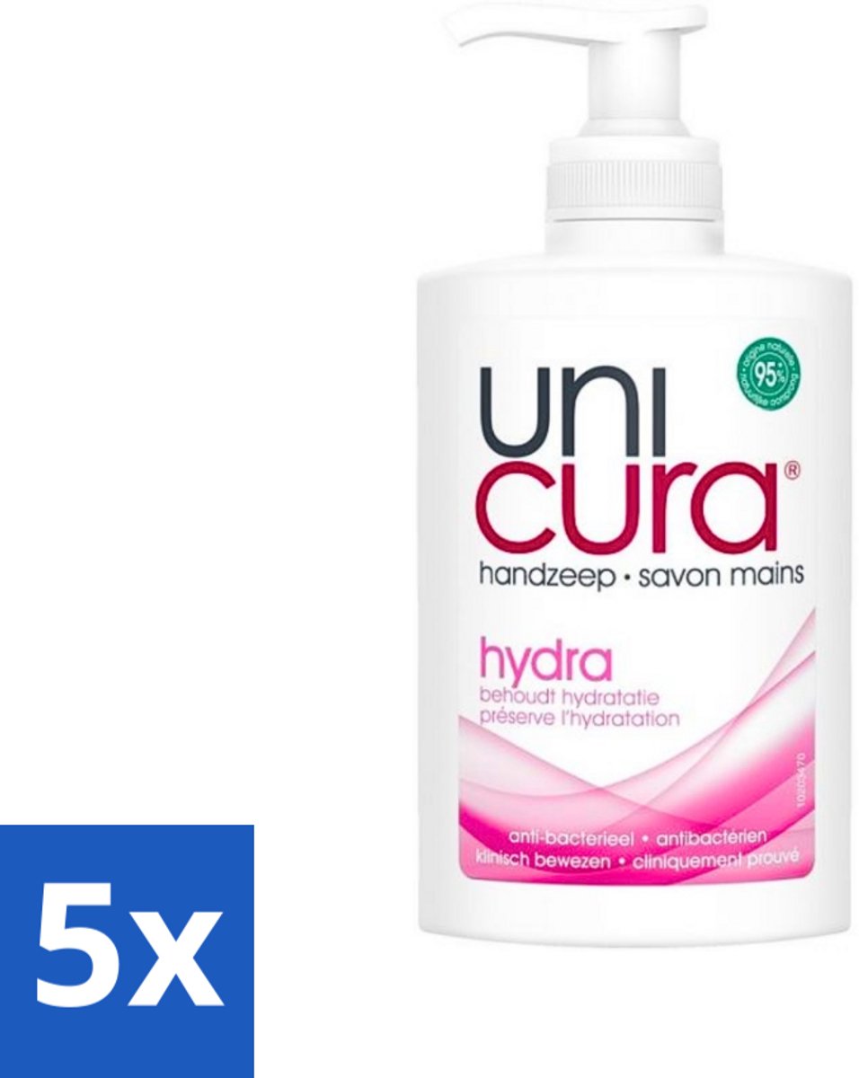 5 x Unicura Vloeibare Handzeep Hydra 250 ml - Handzeep - Hydra - Antibacterie - Hydratatie - Natuurlijke Handzeep