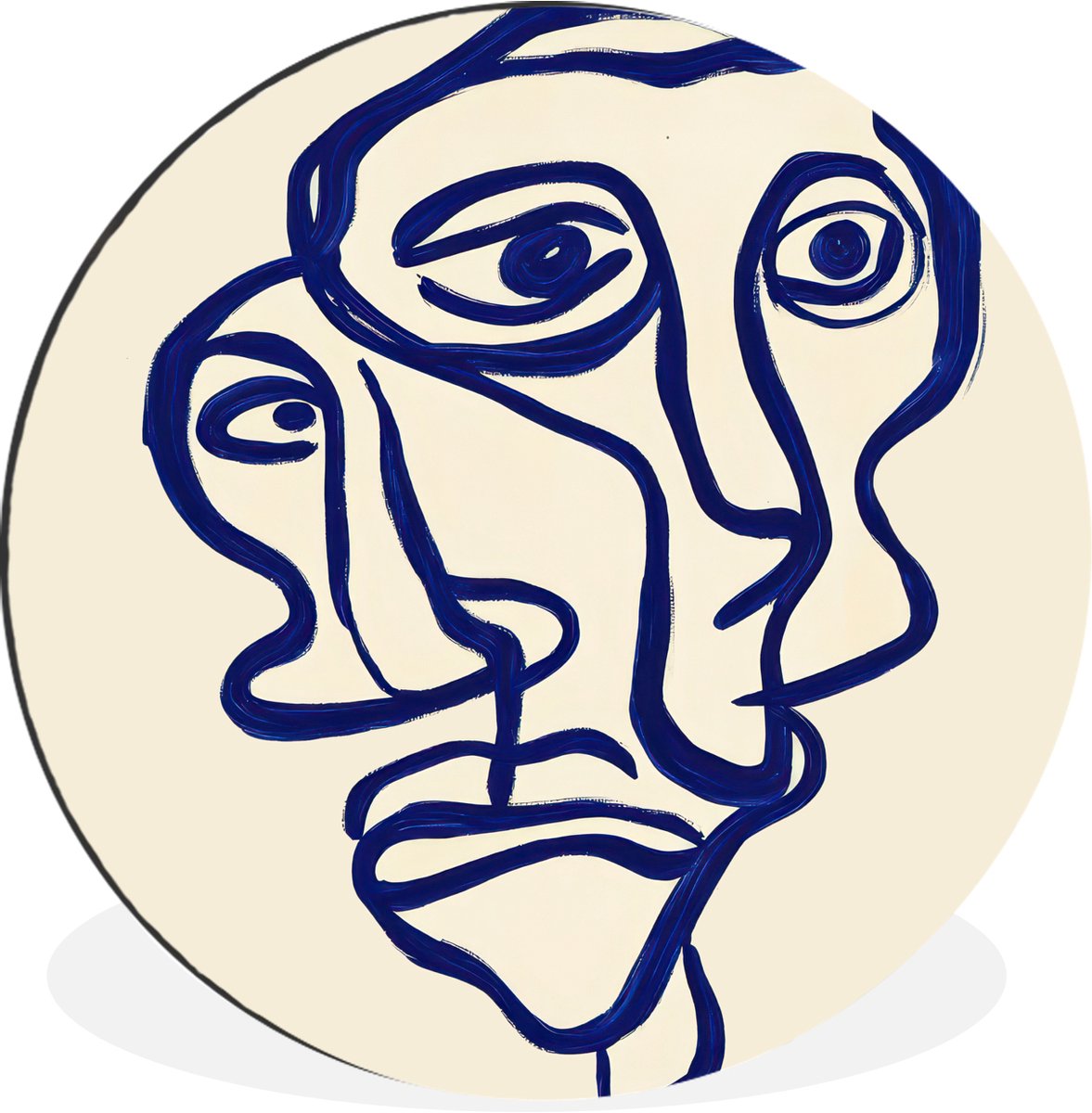 WallCircle Wandcirkel - Muurcirkel - Lijntekening - Overlappende gezichten - Donkerblauw - Aluminium - Dibond - 60x60 cm - Binnen en Buiten Overlappend - Gezichten