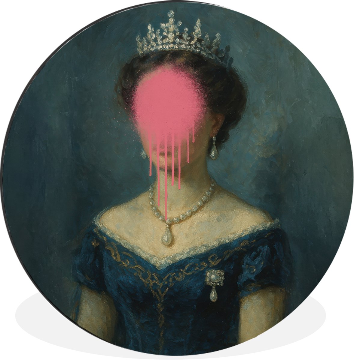 WallCircle - Wandcirkel - Muurcirkel - Kroon - Roze druipend verf - Portret - Aluminium - Dibond - 30x30 cm - Binnen en Buiten