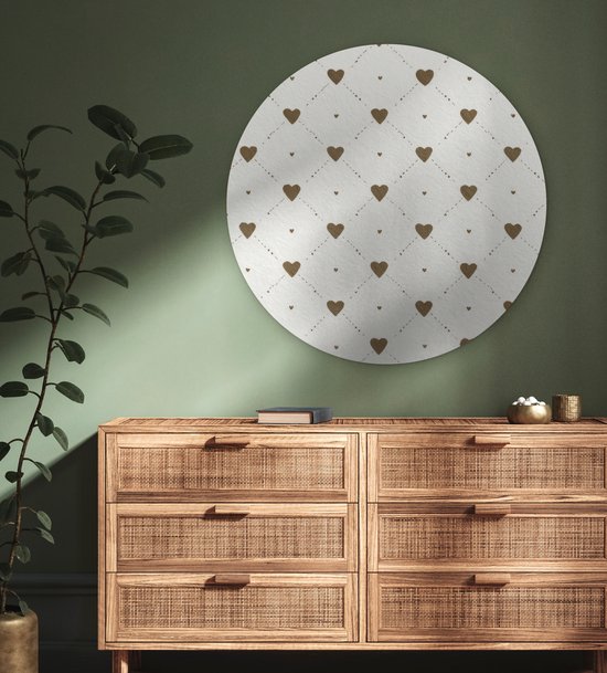 WallCircle® Wandcirkel 90x90 cm - Muurcirkel Hartjes - Patroon - Raster - Klassiek - Muurdecoratie woonkamer - Wanddecoratie slaapkamer - Kamer decoratie accessoires - Ronde schilderijen