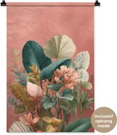 Wandkleed 60x90 cm - Wanddoek Tropische bladeren - Bloemen - Roze - groen - Wandtapijt - Wandkleden