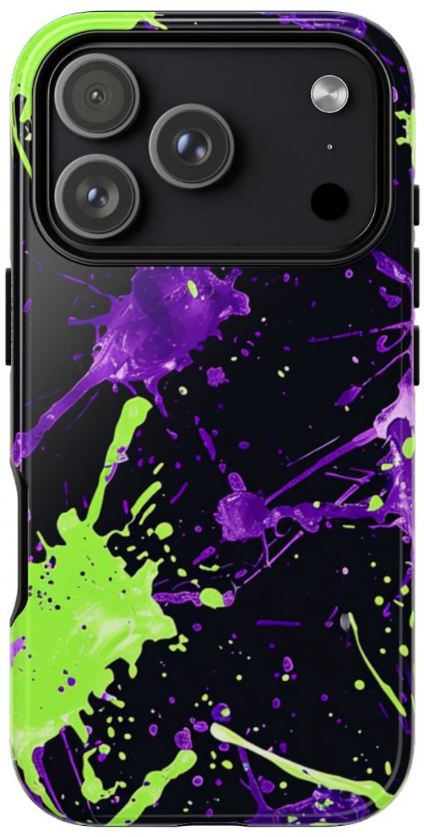 Groene en Paarse Verfspatten Patroon – Telefoonhoesje Geschikt voor iPhone 17 Pro
