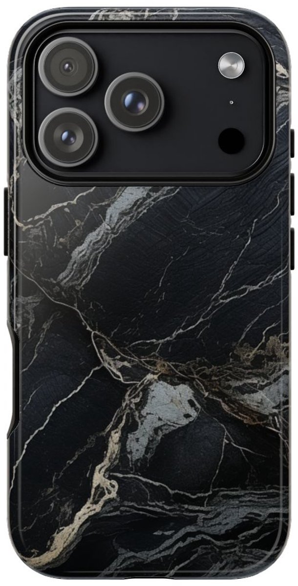 Zwarte Marmerstructuur met Witte Adering – Telefoonhoesje Geschikt voor iPhone 17 Pro