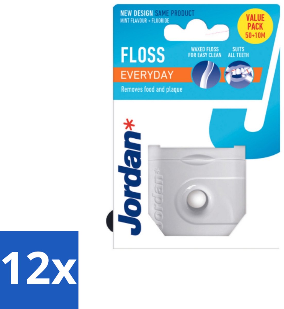 12 x Jordan Floss Everyday 50 meter - Floss - Tandfloss - Mondhygiëne - Tandplak - Flossing