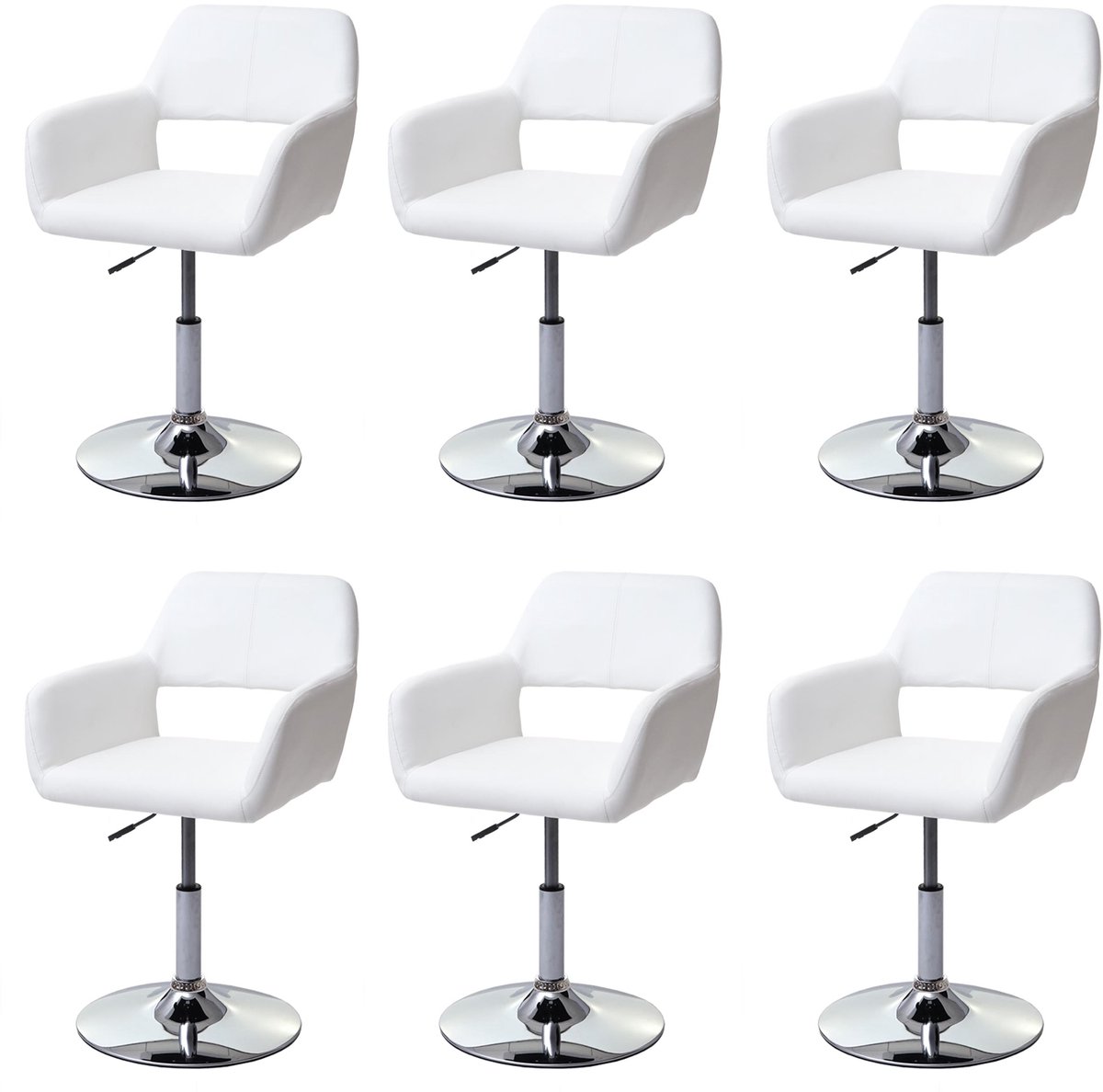 MCW Set van 6 eetkamerstoelen MCW-A50 III, stoel keukenstoel, retro jaren 50, kunstleer ~ wit, chromen onderstel