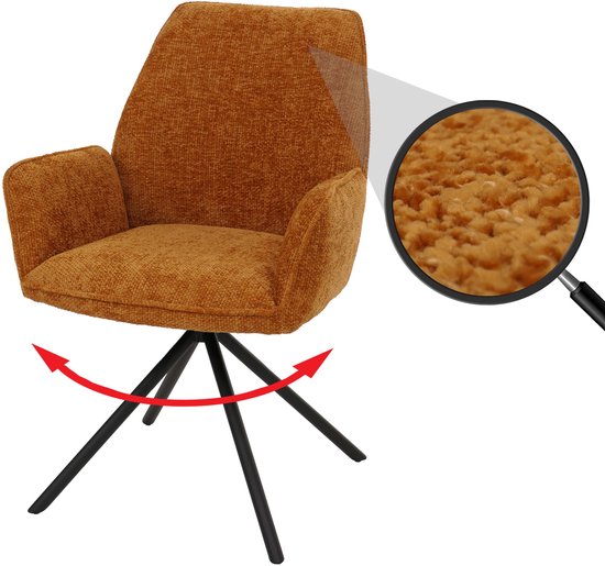 Chaise de salle à manger MCW-G67, chaise de cuisine, chaise avec accoudoirs, pivotante, position automatique, chenille, Oeko-Tex MVG ~ jaune moutarde