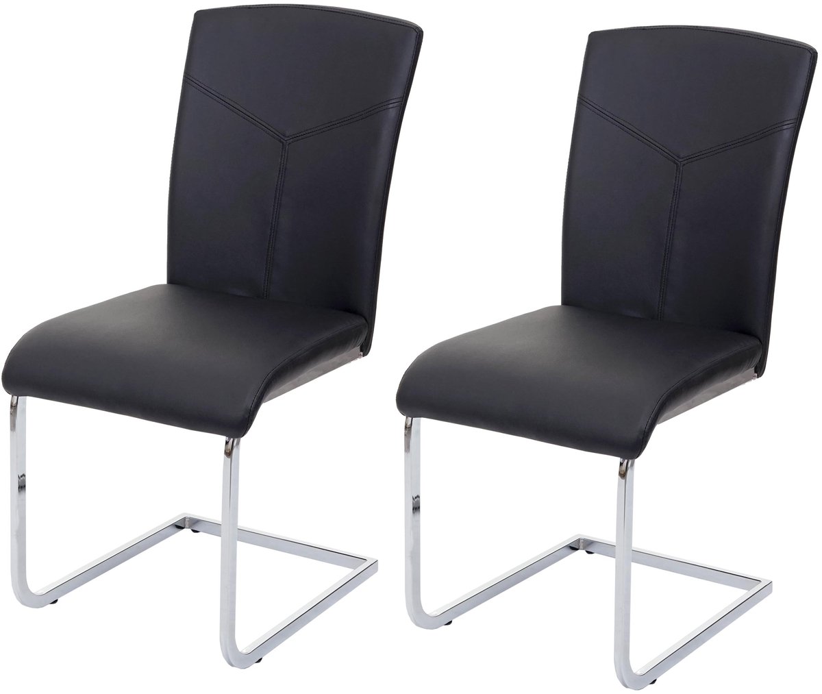 MCW Set van 2 eetkamerstoelen MCW-F36, vrijdragende keukenstoel vergaderstoel ~ kunstleer, zwart