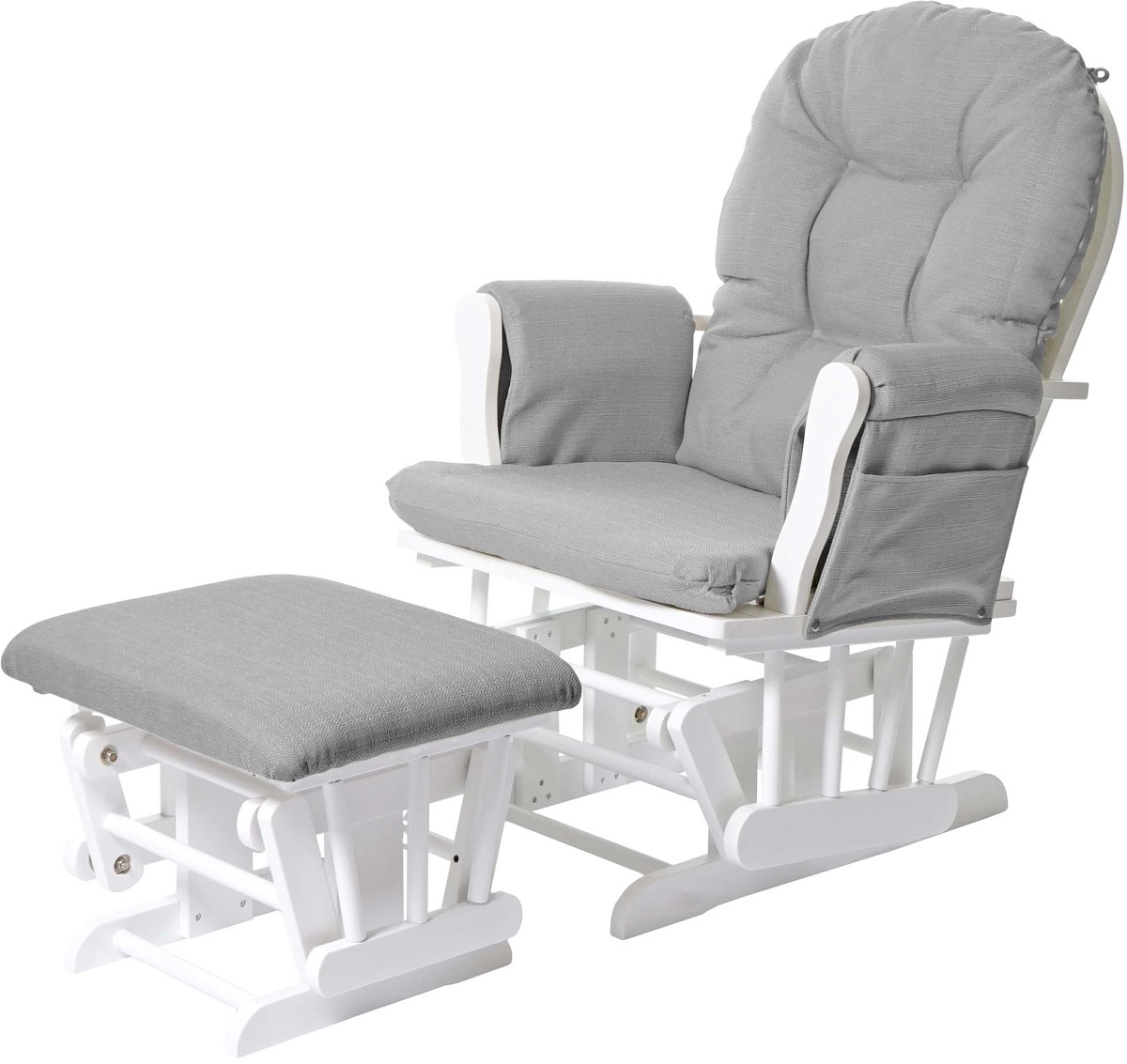MCW Relaxfauteuil MCW-C76, schommelstoel met hocker ~ stof/textiel, lichtgrijs, frame wit
