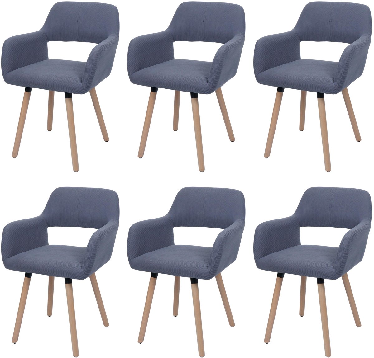 MCW Set van 6 eetkamerstoelen MCW-A50 II, keukenstoel, gestoffeerde stoel, hout, stof/textiel, corduroy (400 g/m²) MVG ~ donkergrijs