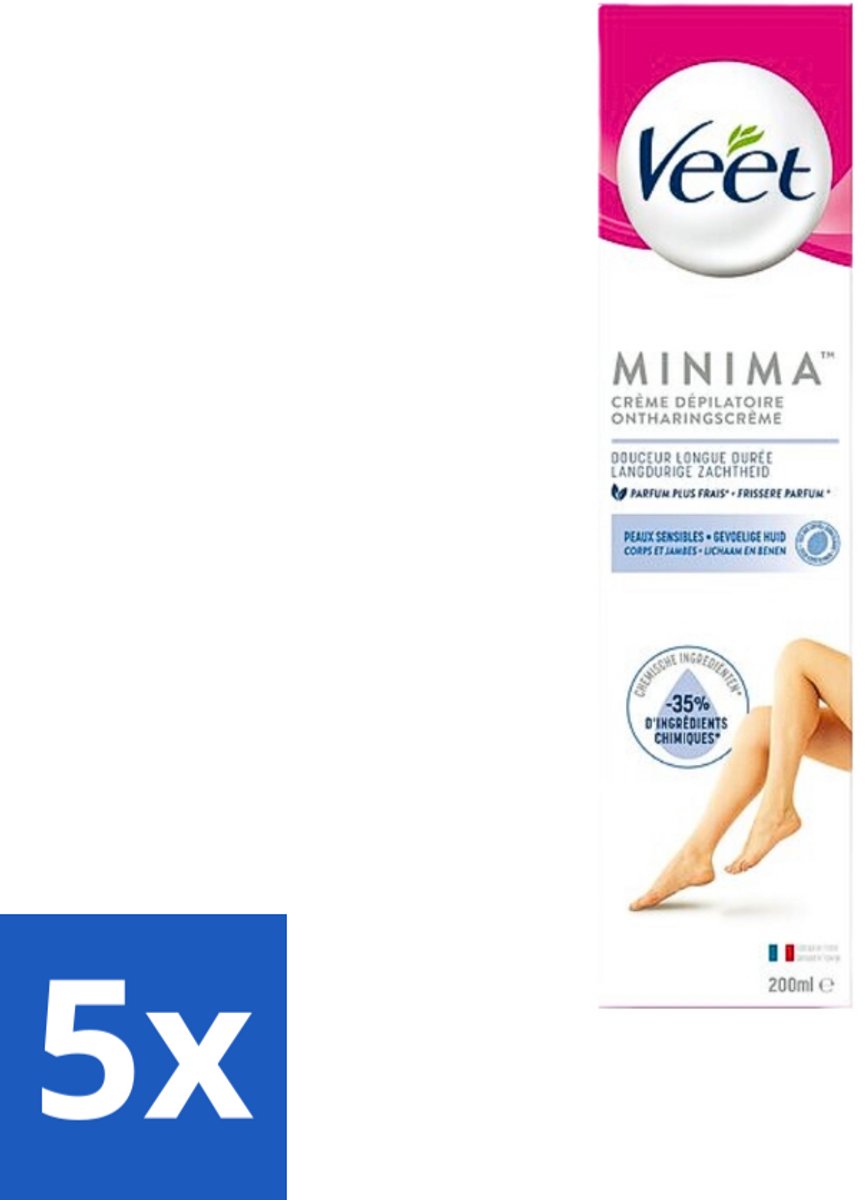 5 x Veet Minima - Ontharingscrème - Gevoelige Huid - Frisse parfum - 200ml - Veet Ontharingscrème - Gevoelige Huid - Ontharingscrème Benen - Ontharingscrème Armen - Ontharingscrème Oksels