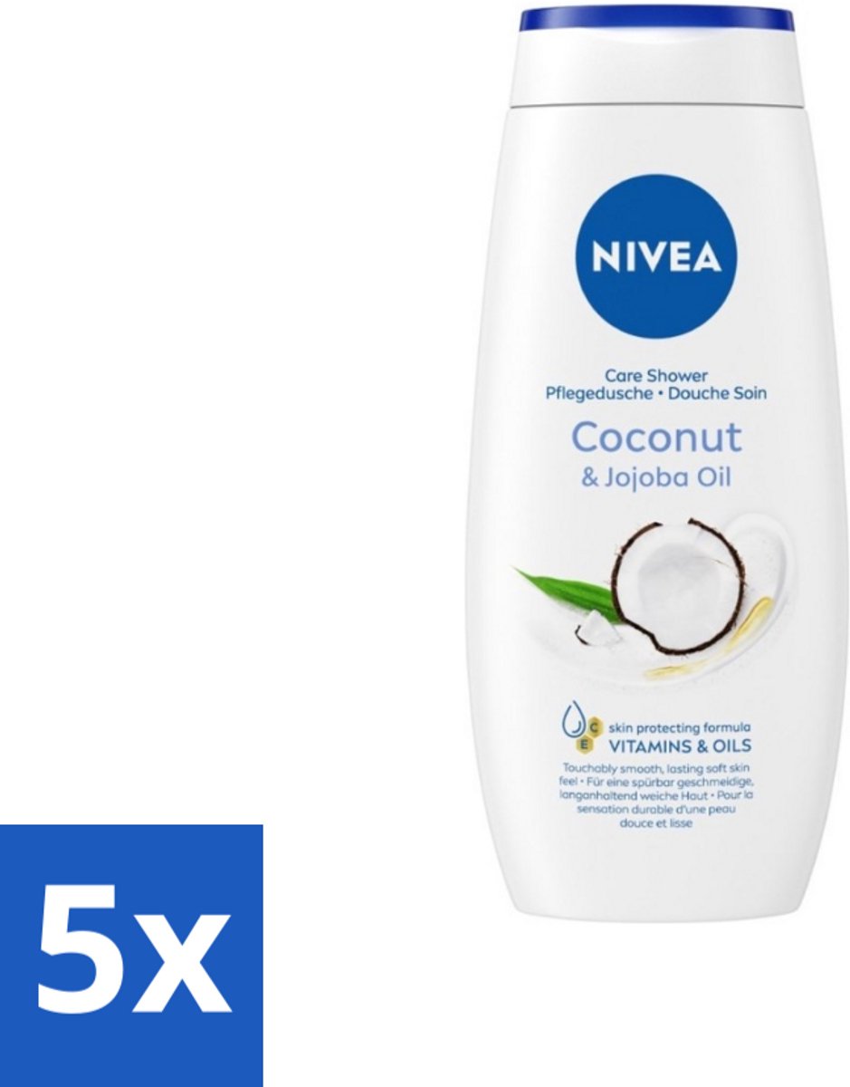 5 x NIVEA Soft Care Douchegel Coconut & Jojoba Oil 250 ml - Douchecrème - Kokosnoot - Huidbeschermend - Hydratatie - Huidverzorging