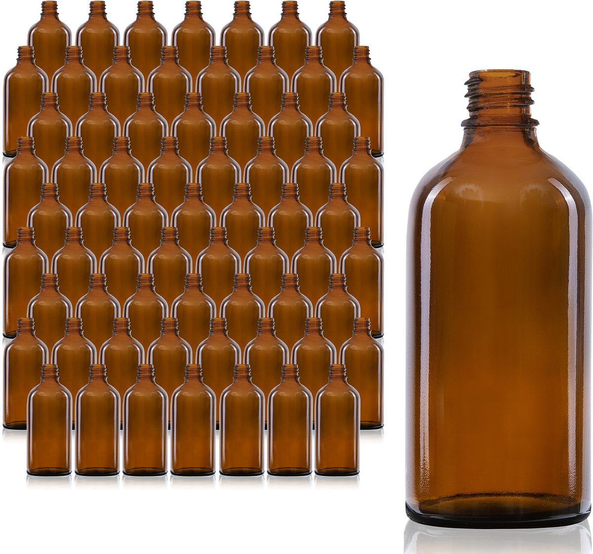 Oputec 68 x 100 ml bruine glazen flessen – GL18-schroefdraad – UV-bescherming, vaatwasmachinebestendig – zonder opzetstuk