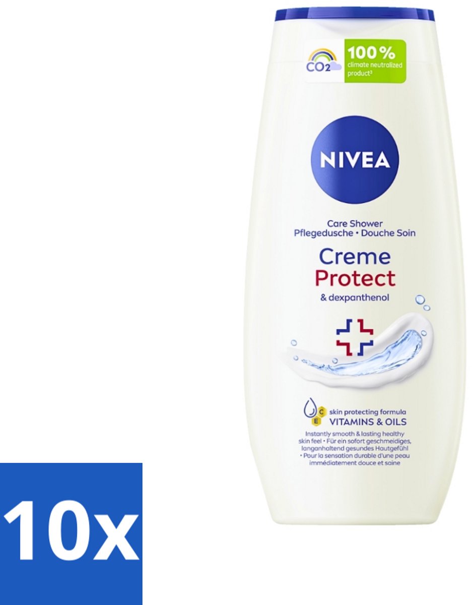 10 x Nivea - Douchegel - Crème Protect & Dexpantenol - Unieke Nivea Crème Geur - 250 ml - Douchegel - Huidverzorging - Vitamine C - Vitamine E - Dexpanthenol