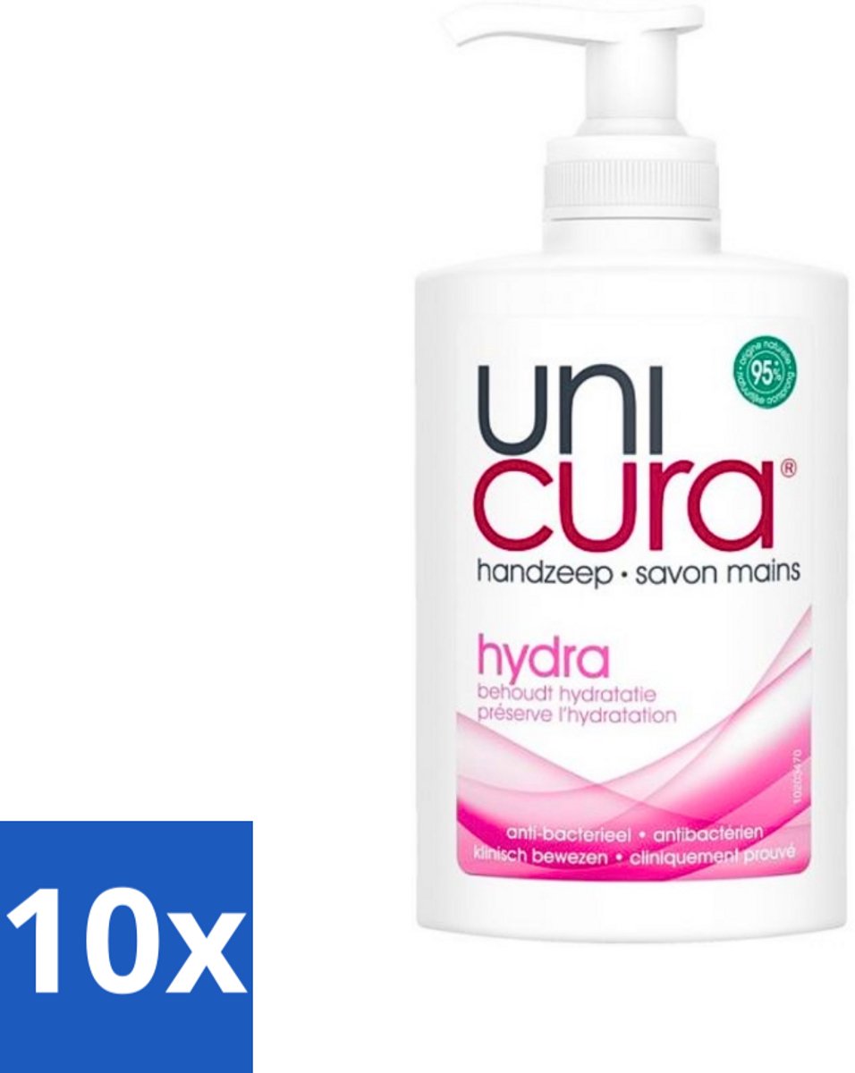 10 x Unicura Vloeibare Handzeep Hydra 250 ml - Handzeep - Hydra - Antibacterie - Hydratatie - Natuurlijke Handzeep