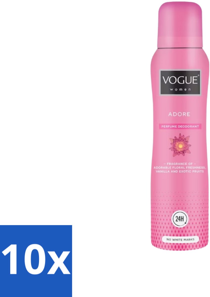 10 x Vogue Adore Parfum Deodorant 150 ml - Parfum Deodorant - Parfum En Deodorant - 24 Uur Bescherming - Zweetbescherming - Geur Van Bloemige Frisheid