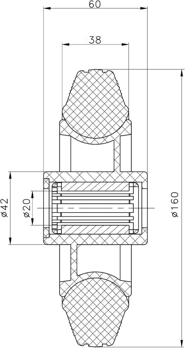 Wiel van 160 mm (6 inch) met grijze rubberen band en kunststof hart, draagvermogen 540 kg, set van 4